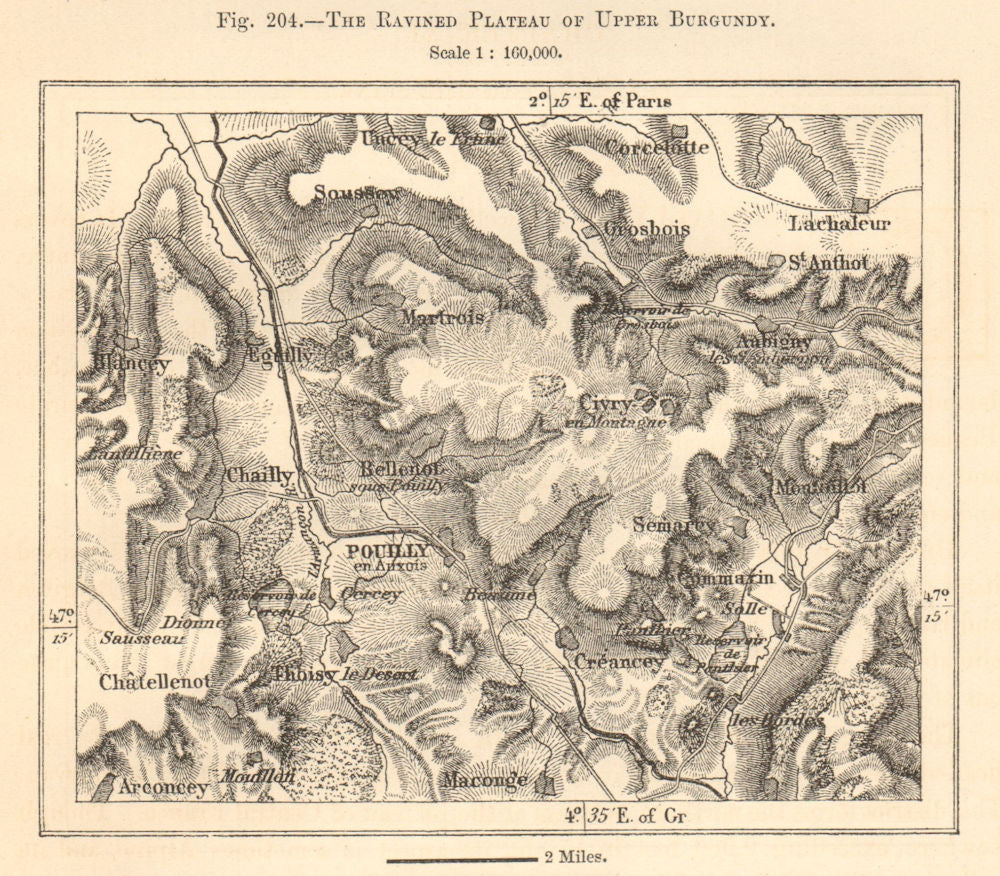 Upper Burgundy ravined plateau. Pouilly-en-Auxois. Côte-D'Or. Sketch map 1885